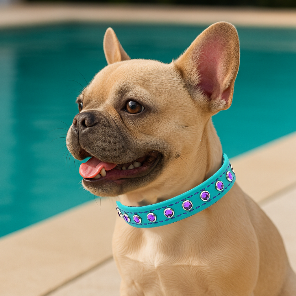 Azure Teal with Purple Jewels Dog Collar