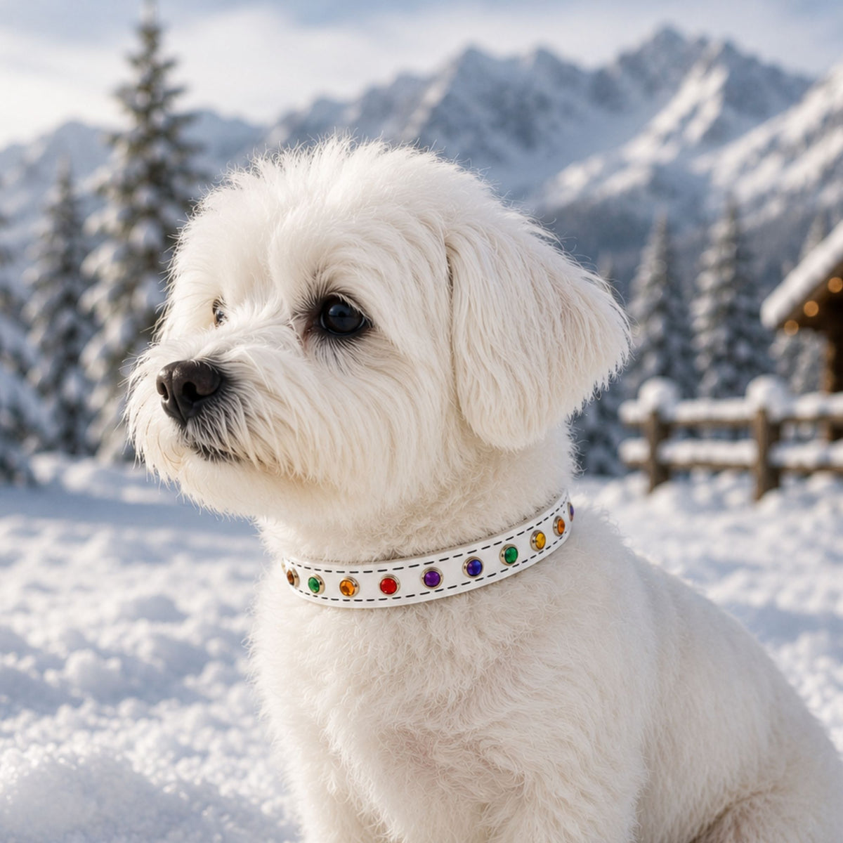 Glacier White with Rainbow Jewels Dog Collar