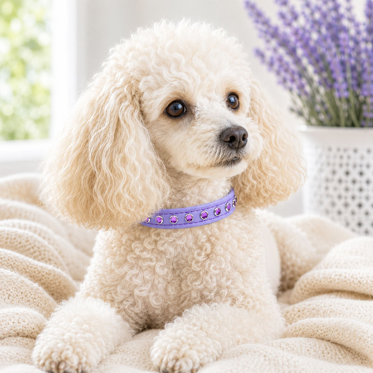 Periwinkle Blue with Purple Jewels Dog Collar