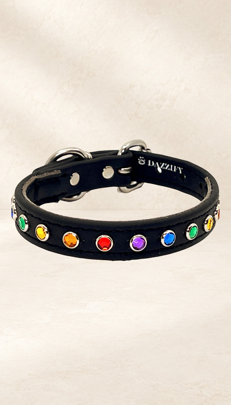 Onyx Black with Rainbow Jewels Dog Collar