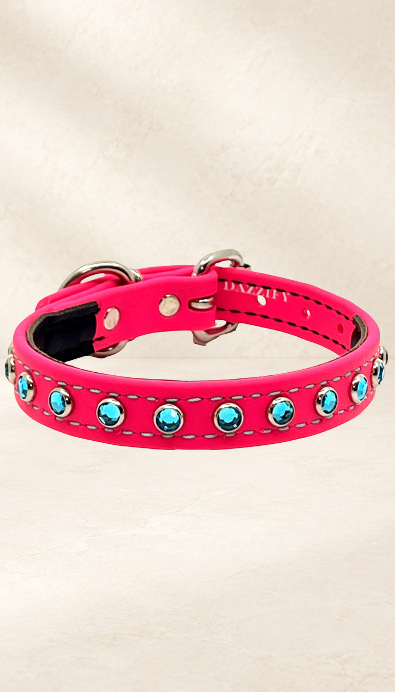 Vivid Pink with Light Blue Jewels Dog Collar
