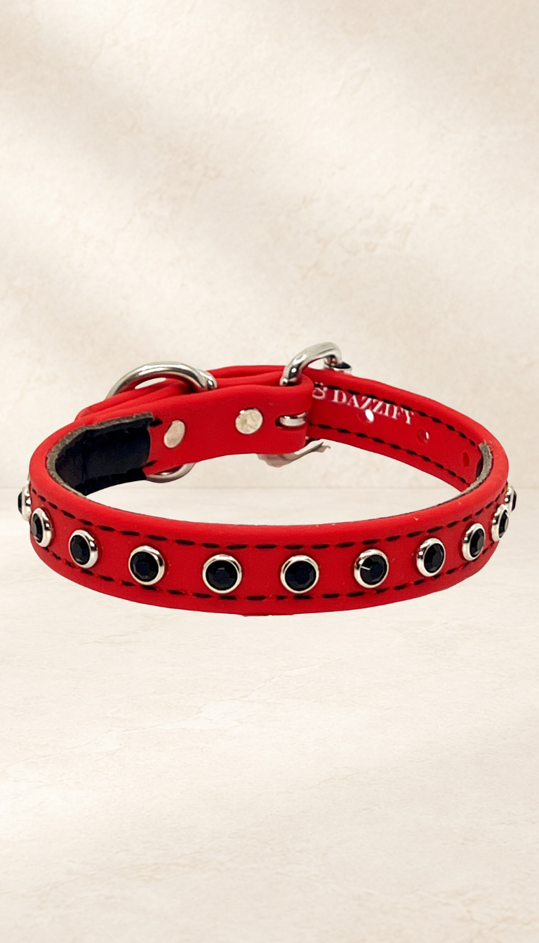 Ruby Red with Black Jewels Dog Collar