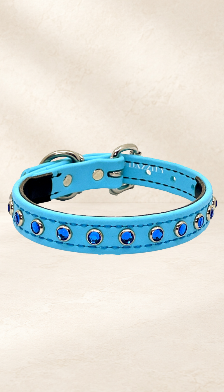 Sky Blue with Dark Blue Jewels Dog Collar