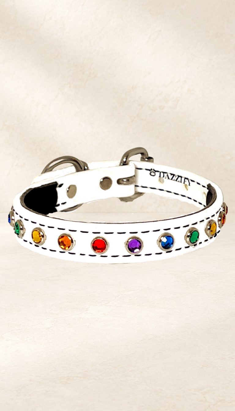 Glacier White with Rainbow Jewels Dog Collar