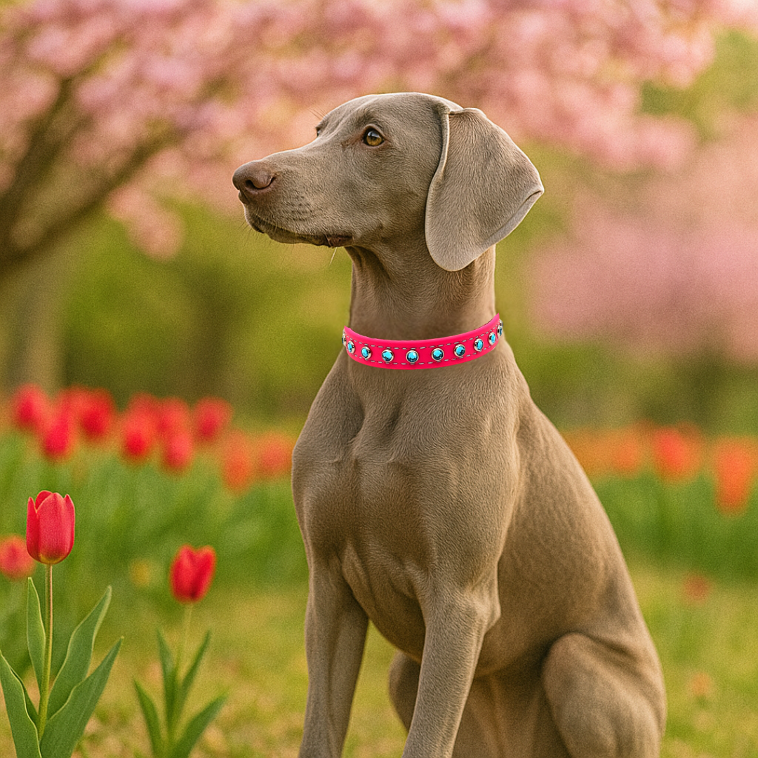 Vivid Pink with Light Blue Jewels Dog Collar